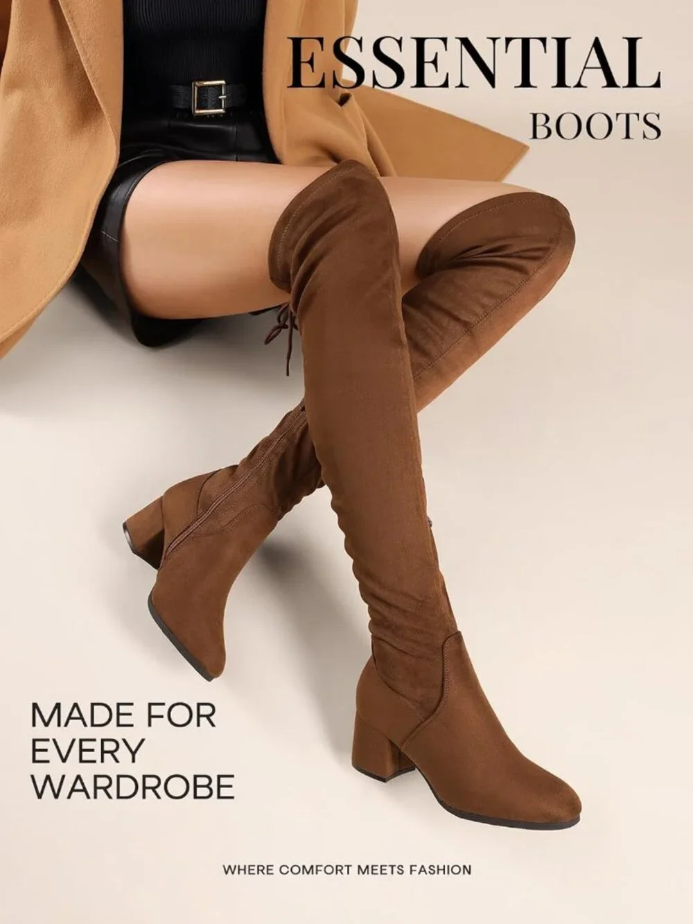 Women's Brown Suede Faux Suede Fall Chunky Heel Over The Knee Thigh High Boots